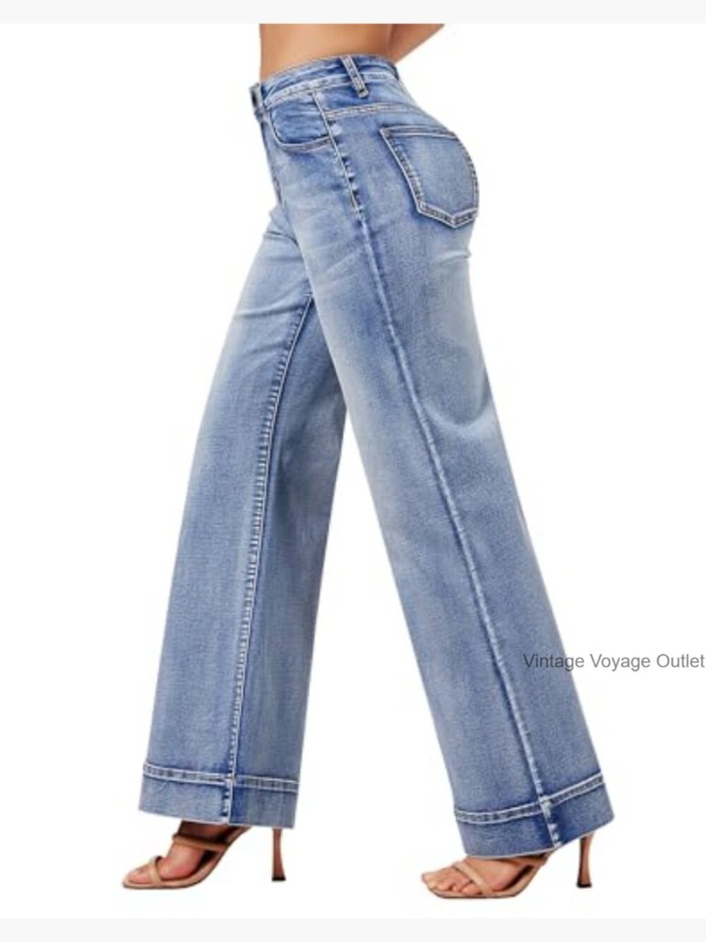 High Waisted Wide Leg Jeans Casual Stretchy Baggy Loose Long Trouser - Picture 2 of 6